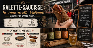 Galette-saucisse bretonne, saucisse grillée roulée dans une galette de blé noir