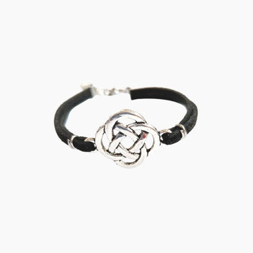 Bracelet Breton Noeud Celte Argenté en Suédine Noire