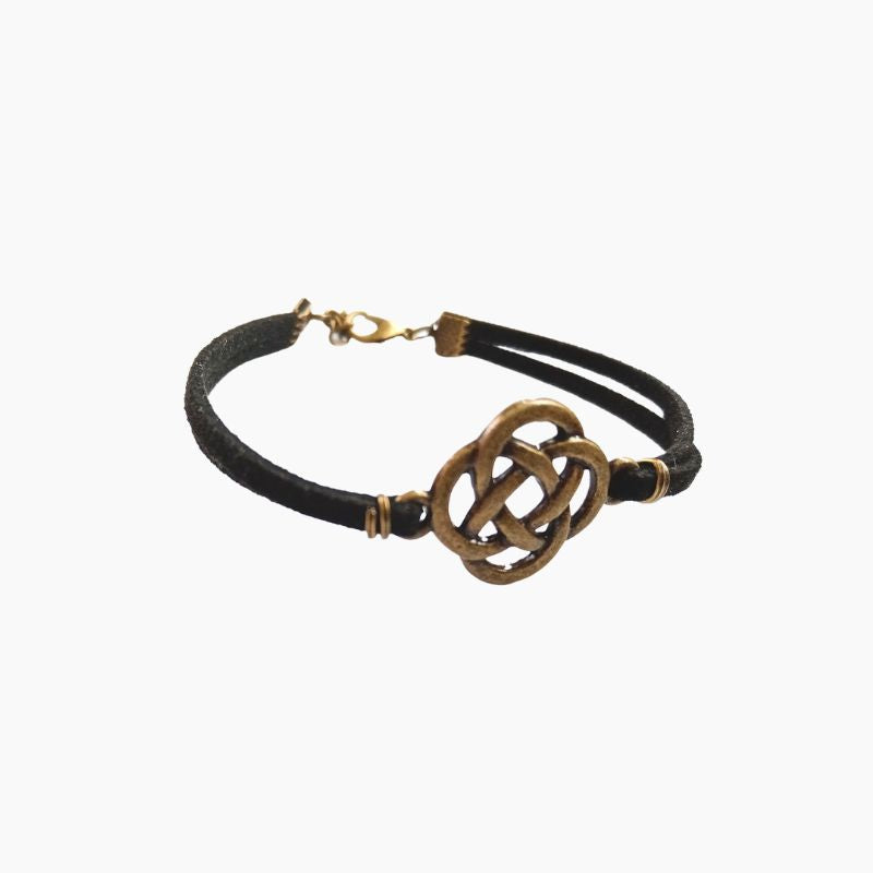 Bracelet Breton Noeud Celte Argenté en Suédine Noire