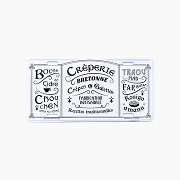 Plaque Décorative en Métal Crêperie Bretonne Fond Blanc