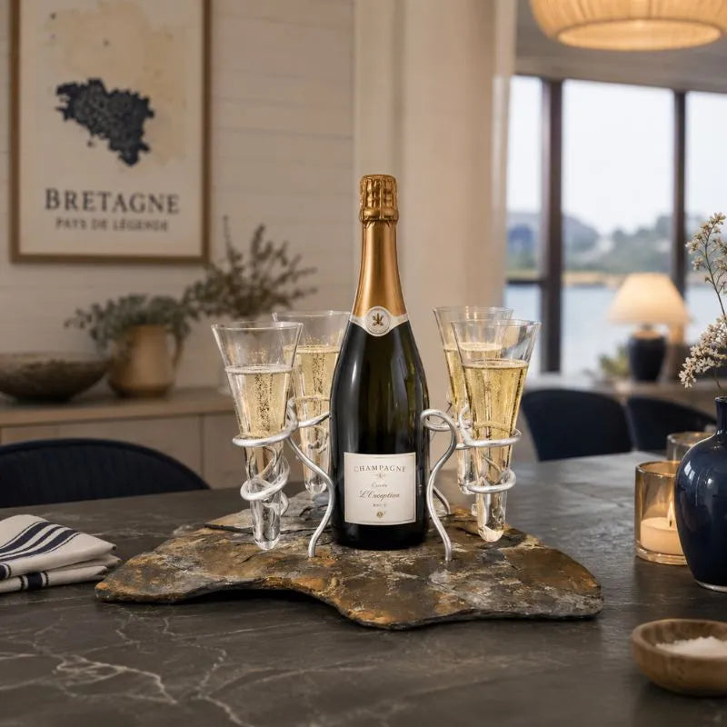 Plateau-de-4-Flutes-de-Champagne-Elixir-de-Bretagne-avec-bouteille