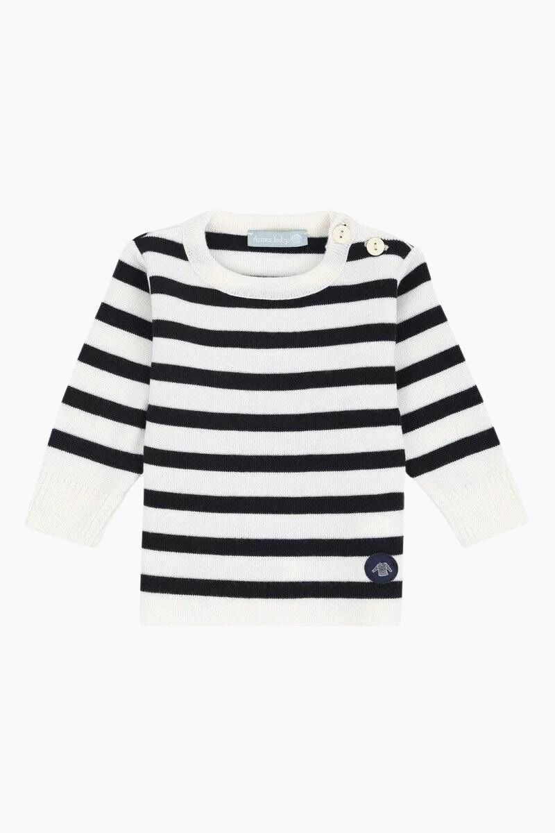 Pull Marin "Briac" Baby en Laine Mérinos nature navire