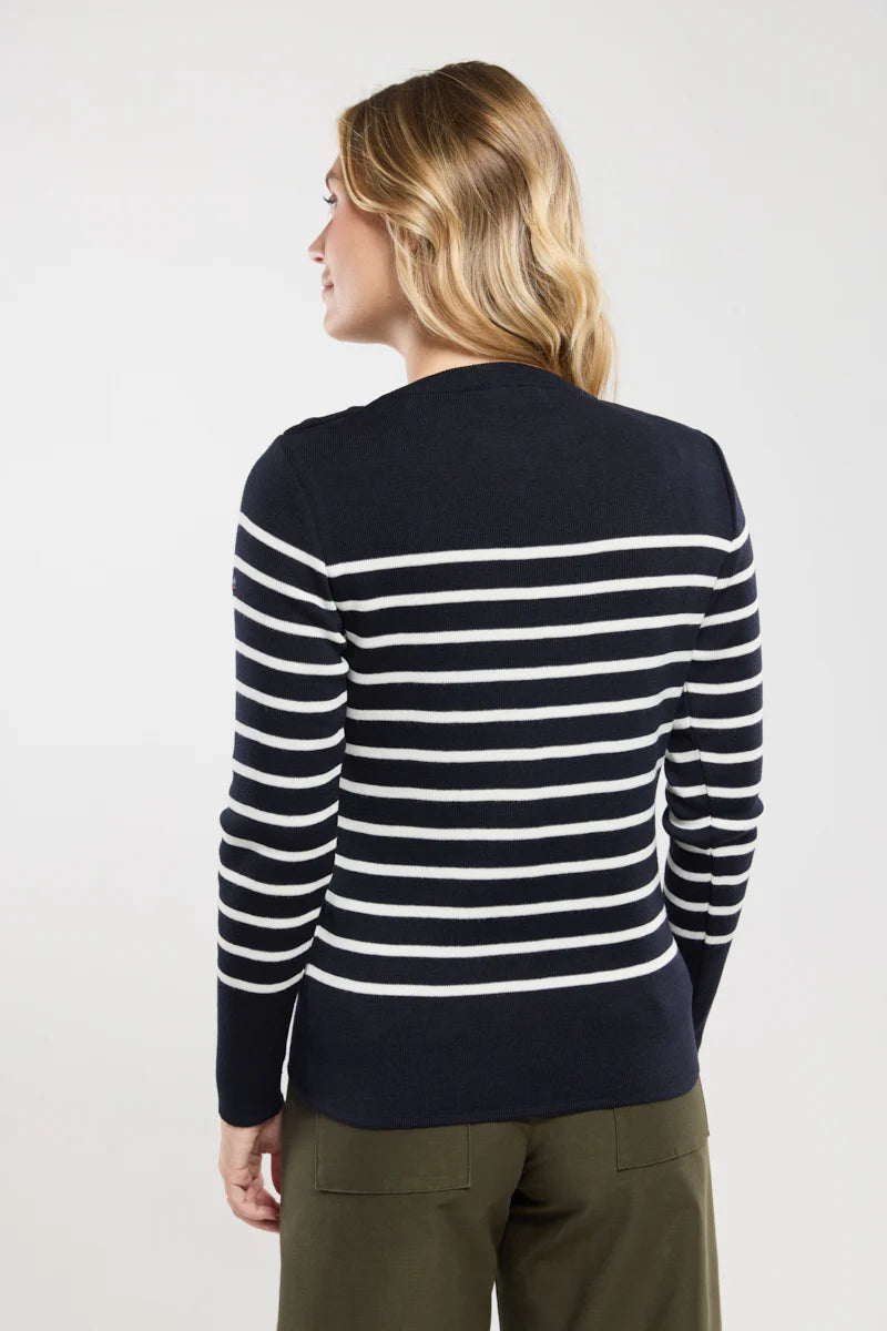 Pull Marin rayé Paimpol rich navy - milk vue de dos - Armor Lux