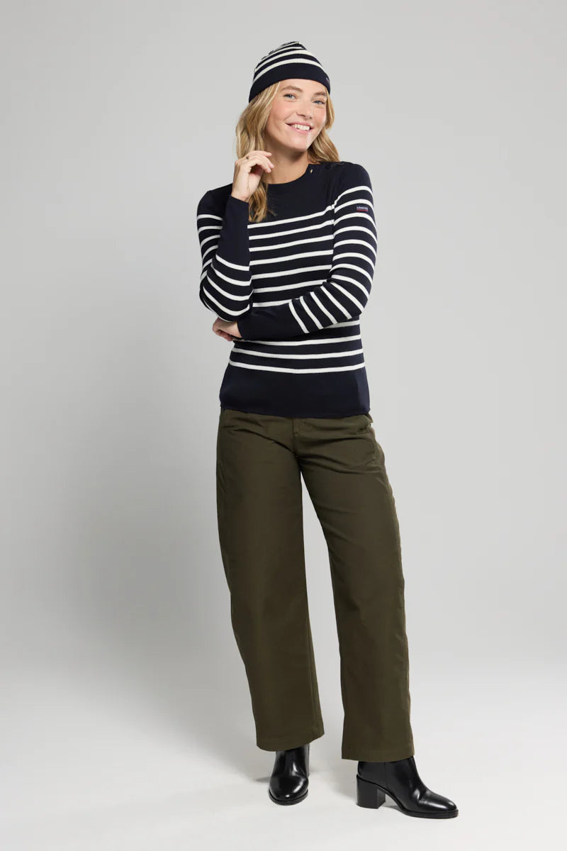 Pull Marin rayé Paimpol rich navy - milk vue de face - Armor Lux