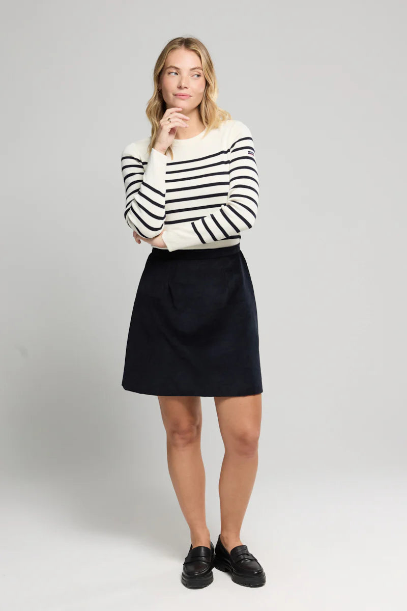 Pull Marin rayé Paimpol milk - rich navy vue de face - Armor Lux 