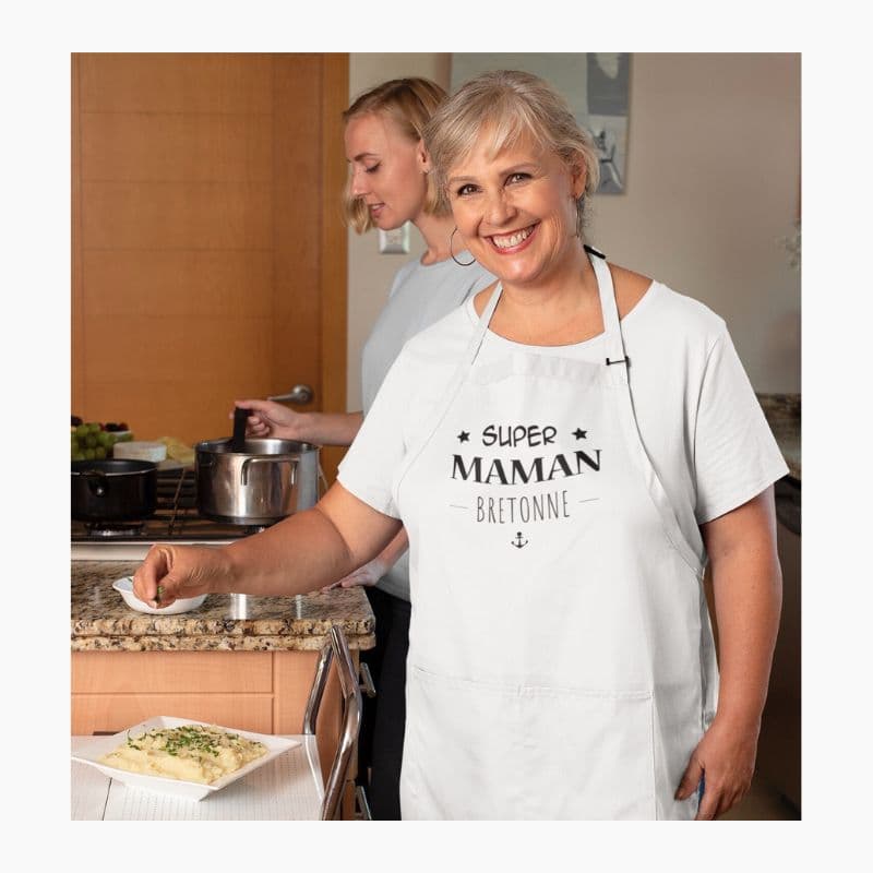 Tablier Super Maman Bretonne blanc