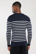 Pull marin Goulenez rayé bleu marine et blanc vu de dos