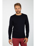 Pull marin Goulenez bleu marine uni, coloris Navire, porté de face